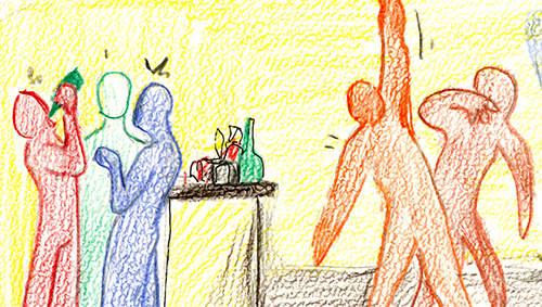dessin aux crayons de couleur d'une fête